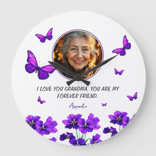 Grande Horloge Ronde Grand-mère de papillon violet floral