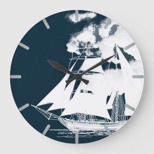 Grande Horloge Ronde Grand navire et nuages Nautique