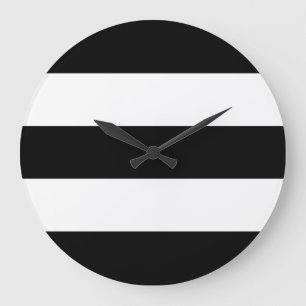 Grande Horloge Ronde Grandes bandes noires et blanches