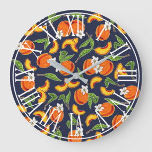 Grande Horloge Ronde Grandes pêches et pêches en fleurs Navy