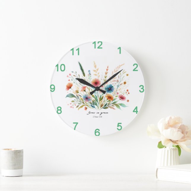 Grande Horloge Ronde Grandir en Grace floral (Maison)