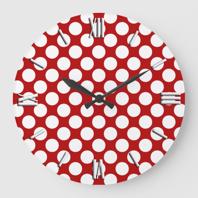 Grande Horloge Ronde Grands points rétro - blanc et rouge (Recto)