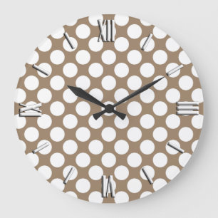 Grande Horloge Ronde Grands points rétro - blanc et taupe