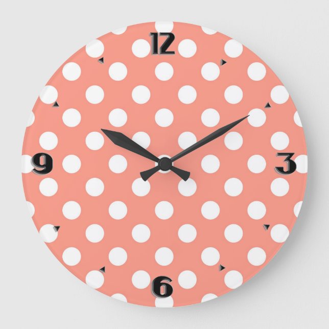 Grande Horloge Ronde Grands points rétro - corail rose et blanc (Recto)