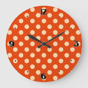 Grande Horloge Ronde Grands points rétro - mandarine et orange pâle