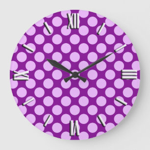 Grande Horloge Ronde Grands points rétro - orchidée et violette