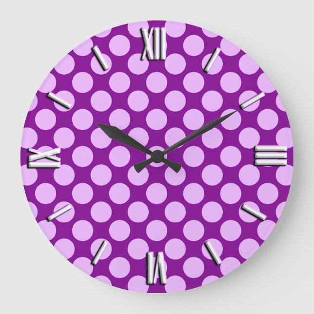 Grande Horloge Ronde Grands points rétro - orchidée et violette (Recto)