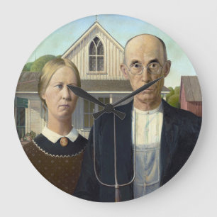 Grande Horloge Ronde Grant Wood "gothique américain"