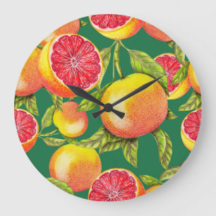 Grande Horloge Ronde Grapefruits à main Motif sans couture