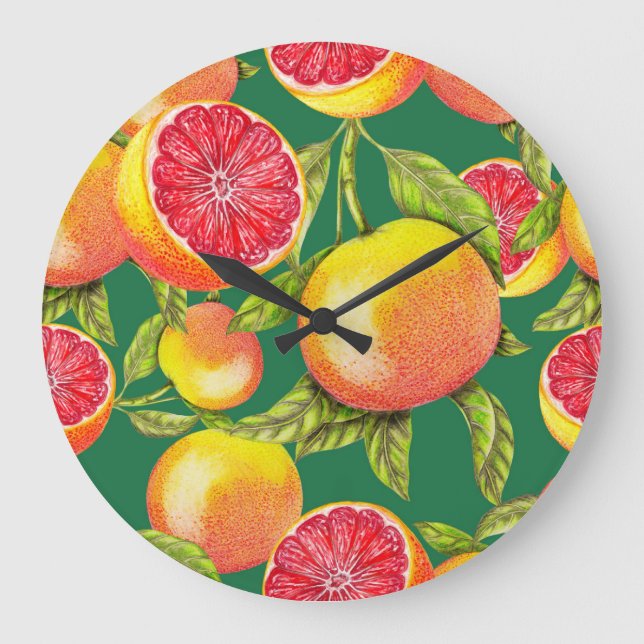 Grande Horloge Ronde Grapefruits à main Motif sans couture (Recto)