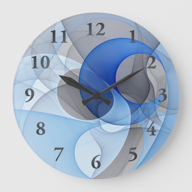 Grande Horloge Ronde Graphique d'art fractal gris bleu Abstrait moderne (Recto)