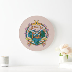 Grande Horloge Ronde Graphique de la Terre mère rétro des années 70