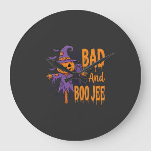 Grande Horloge Ronde Graphique d'épouvantail Bad And Boo Jee Halloween