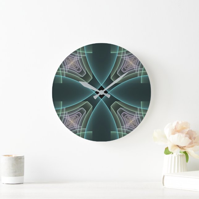 Grande Horloge Ronde Graphique géométrique Turquoise moderne (Maison)