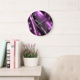 Grande Horloge Ronde Graphique Violet 3D Réfléchissant Futuriste