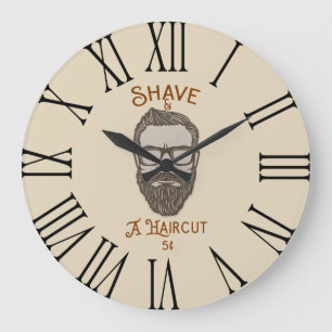 Grande Horloge Ronde Graphisme de barbier rétro pour 'Shave & A Haircut