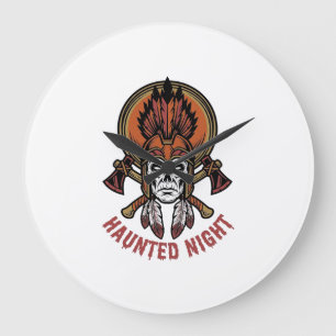 Grande Horloge Ronde Graphisme de gravure de guerrier Halloween vintage