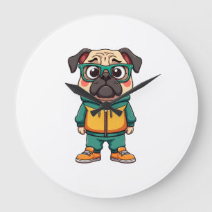 Grande Horloge Ronde Graphisme de mode urbaine de dessin animé de chien