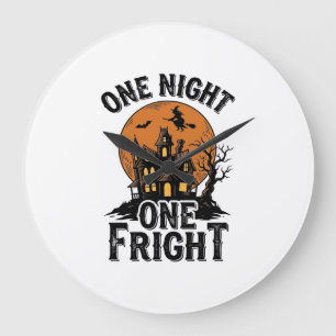 Grande Horloge Ronde Graphisme de sorcière de lune de Halloween Vintage
