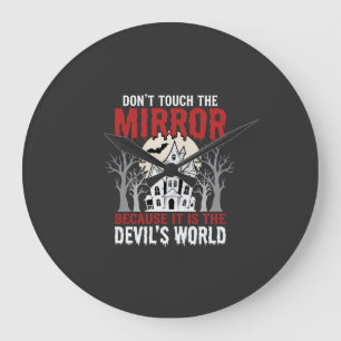 Grande Horloge Ronde Graphisme Monde des Diables Miroir Hanté Halloween