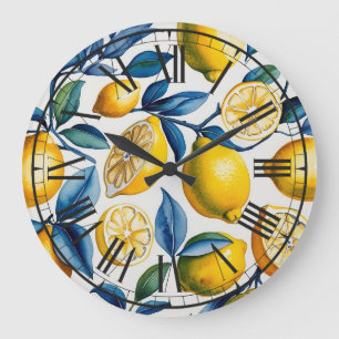 Grande Horloge Ronde Gras Bleu Italien Positano Lemon