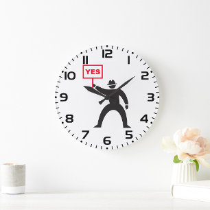Grande Horloge Ronde Gras Oui Signe Minimaliste Stick Figure Manifestat
