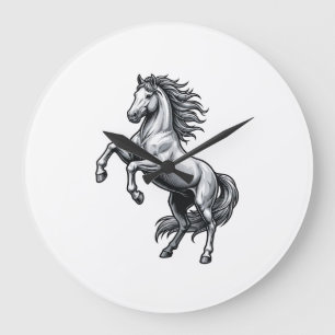 Grande Horloge Ronde Gravure Vintage Cheval Cabré Design Vectoriel_1