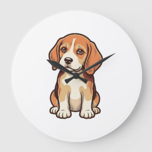 Grande Horloge Ronde Gravure vintage chiot Beagle Art vectoriel_1