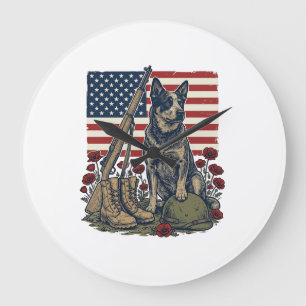 Grande Horloge Ronde Gravure vintage commémorative patriotique Blue Hee
