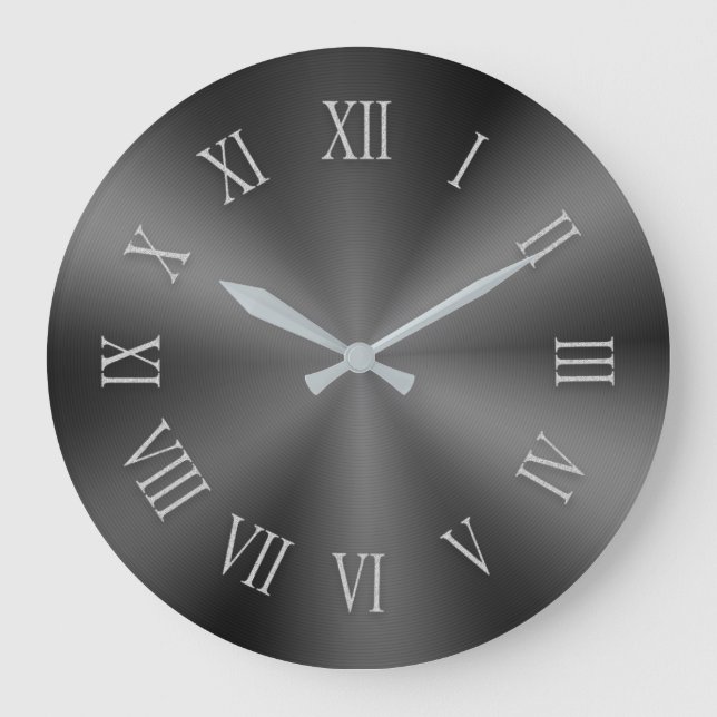 Grande Horloge Ronde Gray Metallic Clock with Patterned Roman Numbers (Recto)