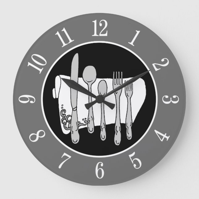 Grande Horloge Ronde Gray Silverware Napkin Elegant Clock with Numbers (Recto)