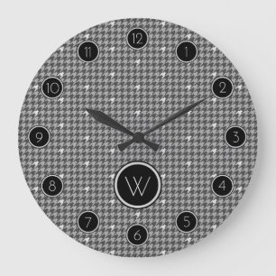 Grande Horloge Ronde Gray with Silver Accent Houndstooth Clock