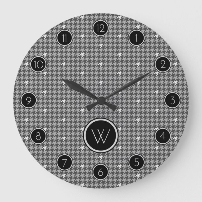 Grande Horloge Ronde Gray with Silver Accent Houndstooth Clock (Recto)