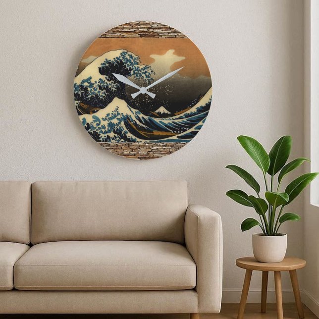 Grande Horloge Ronde Great Wave Off Kanagawa Japanese Ukiyo-e Art  (Great Wave Off Kanagawa Japanese Ukiyo-e Art Large Clock)