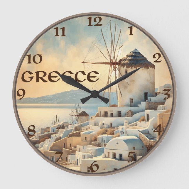 Grande Horloge Ronde Grèce Windmills de Mykonos (Recto)