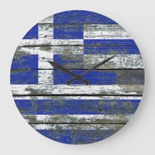 Grande Horloge Ronde Greek Flag on Rough Wood Boards