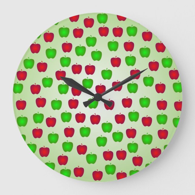 Grande Horloge Ronde Green and Red Apples Pattern Wall Clock (Recto)