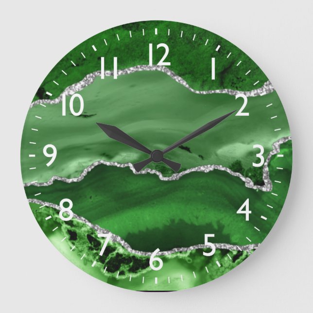 Grande Horloge Ronde Green and Silver Faux Glitter Marble Agate  (Recto)