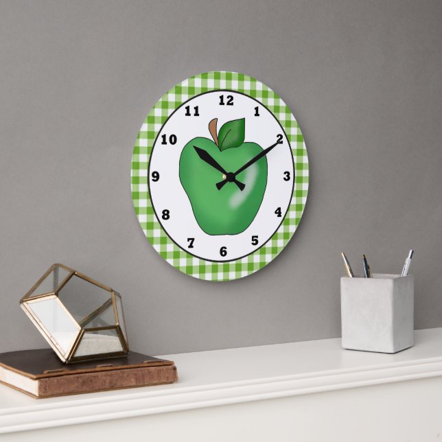 Grande Horloge Ronde Green apple cartoon fruit wall clock (Bureau)