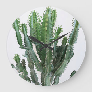 Grande Horloge Ronde Green Cactus : minimaliste Arrière - plan blanc