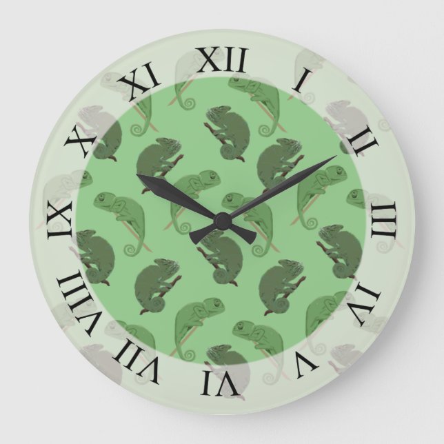 Grande Horloge Ronde Green Chameleons Lizard Art  (Recto)