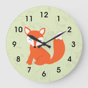 Grande Horloge Ronde Green Cute Woodland Baby Fox