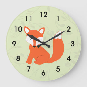 Grande Horloge Ronde Green Cute Woodland Baby Fox