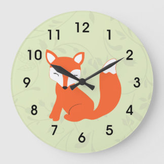 Grande Horloge Ronde Green Cute Woodland Baby Fox