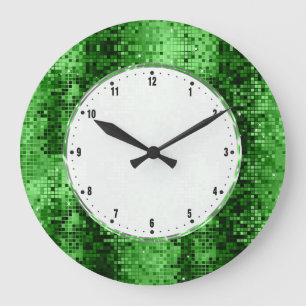 Grande Horloge Ronde Green Disco Ball Glitter And Sparkles