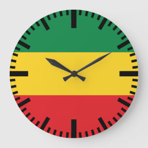 Grande Horloge Ronde Green, Gold (Yellow) et Red Colors Flag