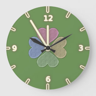 Grande Horloge Ronde Green Irish Shamrock moderne, Saint-Patrick