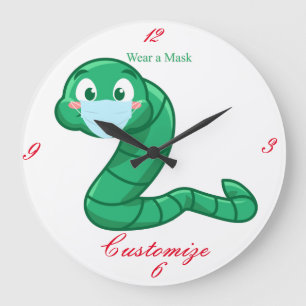 Grande Horloge Ronde Green Kawaii Worm Thunder_Cove