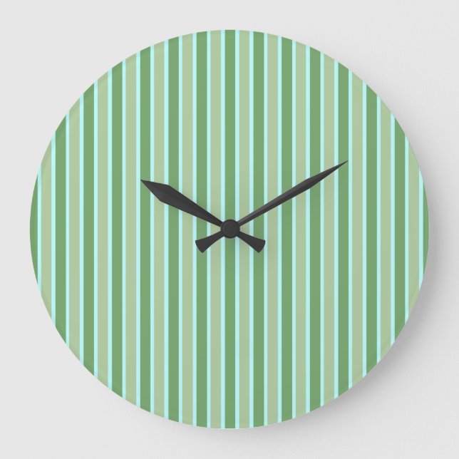 Grande Horloge Ronde Green Olive Blue Stripe Wall Clock (Recto)