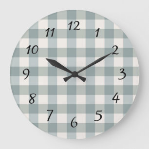 Grande Horloge Ronde Green Plaid En vichy Country Farmhouse Simple